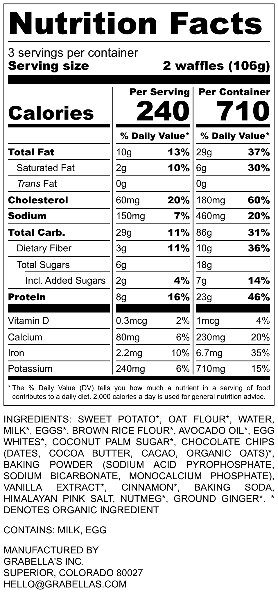 Grabella's Chocolate Chip Waffle Nutrition Label