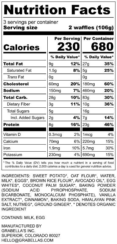 Grabella's OG Waffle Nutrition Label
