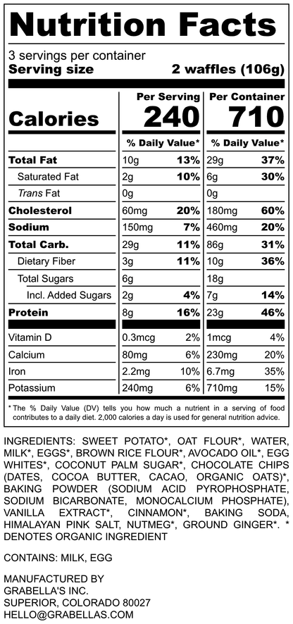 Grabella's Chocolate Chip Waffle Nutrition Label